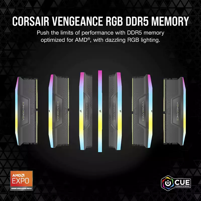 رم دسکتاپ دو کاناله 5200 کورسیر مدل AMD EXPO VENG RGB ظرفیت 32 گیگابایت