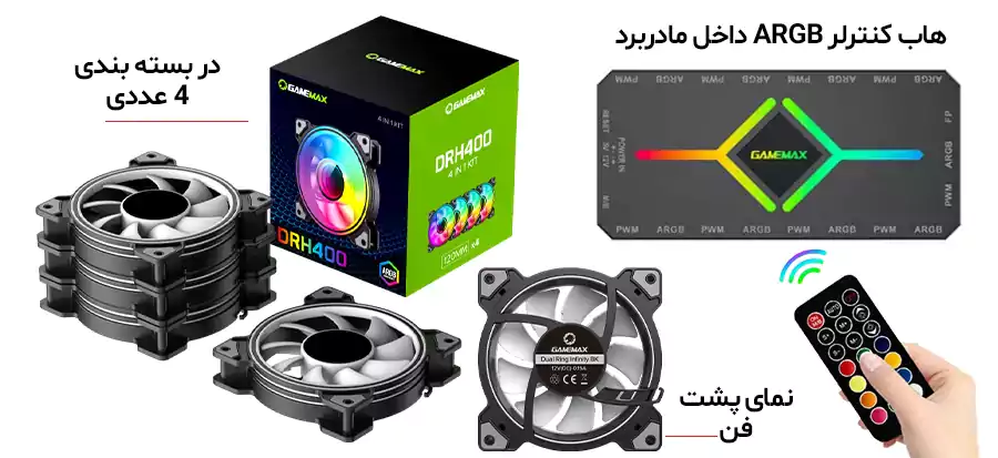 فن 4 تایی کیس گیمینگ گیم‌ مکس مدل GAMEMAX DRH400