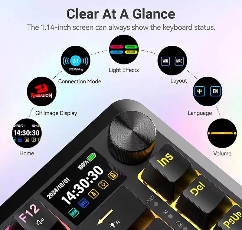 کیبورد بی سیم/باسیم گیمینگ ردراگون K708 PRO Black RGB