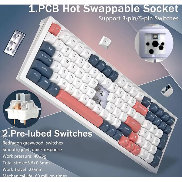 کیبورد بی‌سیم مکانیکال گیمینگ ردراگون K723 WBR PRO