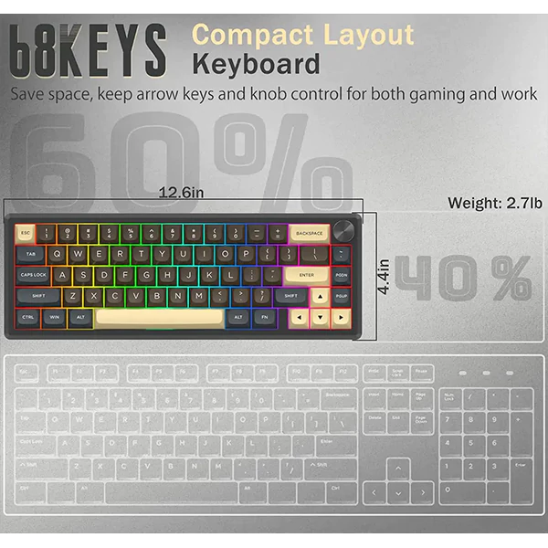 کیبورد بی‌سیم مکانیکال گیمینگ ردراگون URANUS PRO K727 CGY