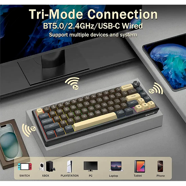 کیبورد بی‌سیم مکانیکال گیمینگ ردراگون URANUS PRO K727 CGY