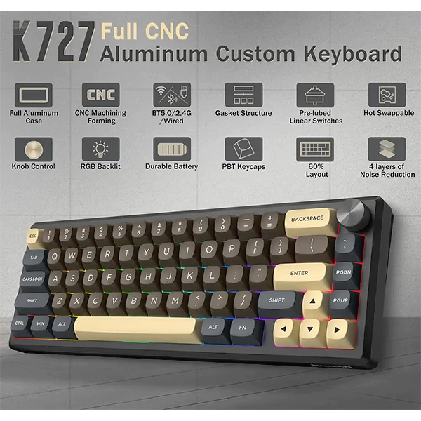 کیبورد بی‌سیم مکانیکال گیمینگ ردراگون URANUS PRO K727 CGY