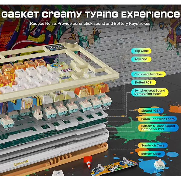 کیبورد بی‌سیم گیمینگ ردراگون FLEKACT K708 GF PRO RGB