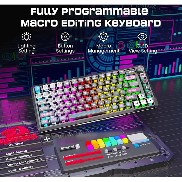 کیبورد بی سیم گیمینگ ردراگون FLEKACT K708 MC PRO RGB