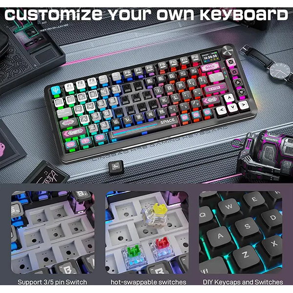 کیبورد بی سیم گیمینگ ردراگون FLEKACT K708 MC PRO RGB